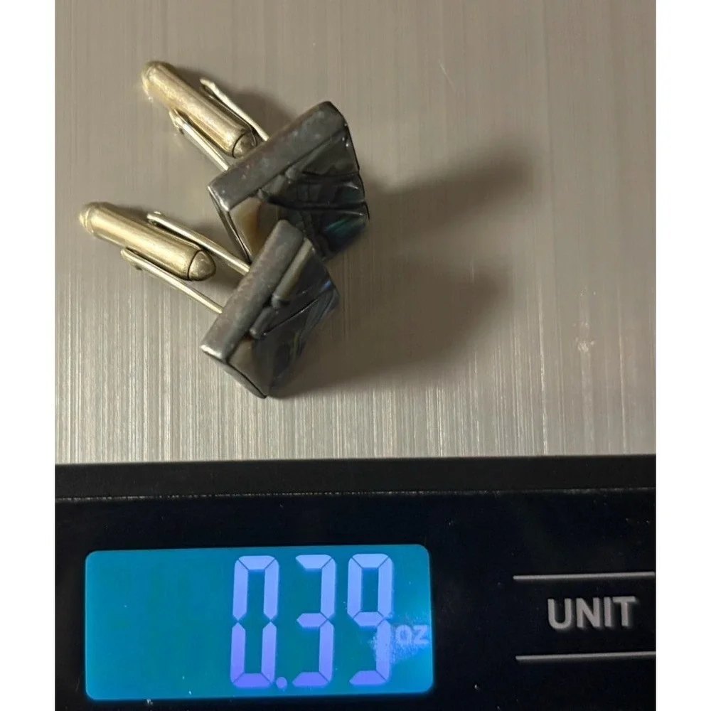 Vintage 925 Sterling Silver Abalone Shell Cufflinks Mid Century‎ Modern Mens
